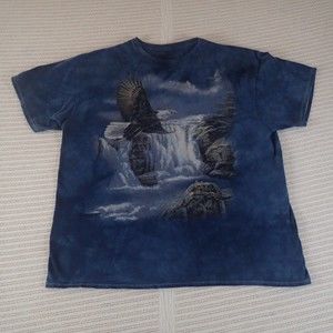 Vintage 3D Tees Bald Eagle Soaring Above Waterfall Blue Tie Dye Shirt Size: XL